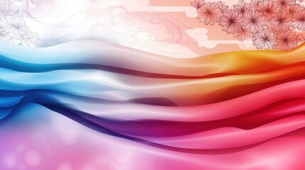 Wall Mural - Vibrant fabric drapes, floral sky background, design, fashion