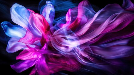 Wall Mural - Abstract vibrant silk ribbons in motion against a dark background