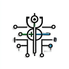 Leinwandbilder - Abstract Medical Symbol with Circuitry Elements and Subtle Color Accents on White Background