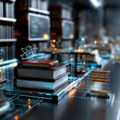 Leinwandbilder - Books and Atoms: The Intersection of Traditional Knowledge and Futuristic Science