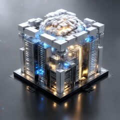 Leinwandbilder - Futuristic Data Core: A Complex 3D Render of a Digital Information Hub with Glowing Details and Abstract Architecture.