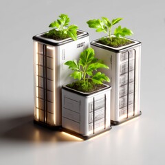 Poster - Futuristic Planters: Illuminated Vessels of Green, Merging Technology and Nature, a symbol of growth and innovation.