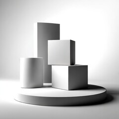 Poster - Minimalist White Geometric Forms on Podium: Abstract Product Display, Modern Still Life