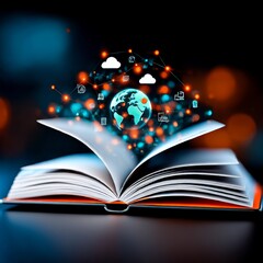Aufkleber - Open Book Illuminating Global Digital Network Connections: A Vision of Knowledge and Connectivity