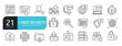© Bradericon - Set of line icons related to cyber security, defense, protection. Outline icons collection. Editable stroke. Vector illustration