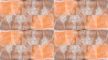 Leinwandbilder - Old brown orange rusty vintage worn shabby patchwork triangular triangles motif tiles stone concrete cement wall texture background, seamless pattern