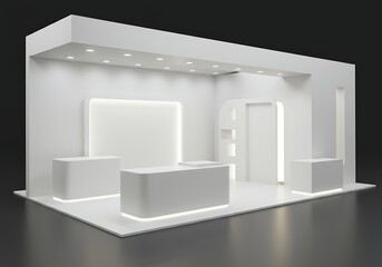 minimalist modern exhibition stand booth mock-up template design, showcasing a contemporary aestheti