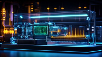 Wall Mural - minimalistic laboratory showcases futuristic technology with holograms and cool lighting