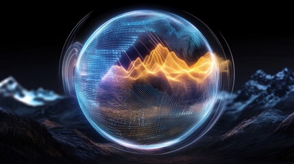 Wall Mural - floating sphere visualizes particle density in a futuristic lab setting