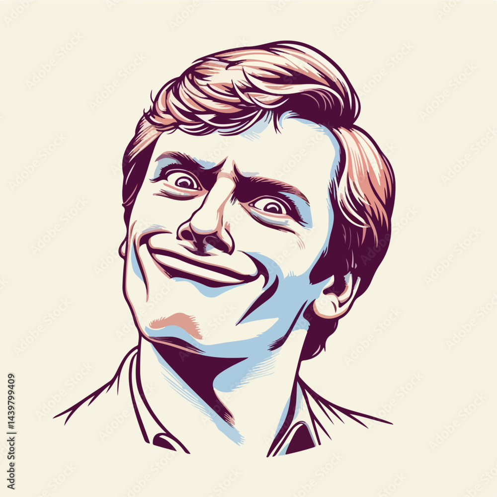 Mysterious Smile: A close-up illustration of a man with an enigmatic ...