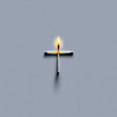 Leinwandbilder - Cross of Light: A Single Match Burns Brightly on a Neutral Surface, Casting a Shadow of Hope and Illumination