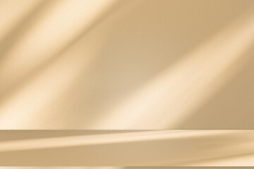 Leinwandbilder - Wall interior background, studio and backdrops show products. with leaf shadow from window color beige and white. background for text insertion and presentation of product	