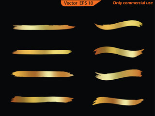 Wall Mural - Set of vector gold brush strokes. Golden paint strokes. Gold gradient brush strokes, brushes, lines. Artistic design elements. gradient brush strokes, brushes, lines. Artistic design elements.