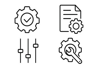 Leinwandbilder - A collection of web icons features settings represented by gears, a document with a check mark, and sliders for adjustments