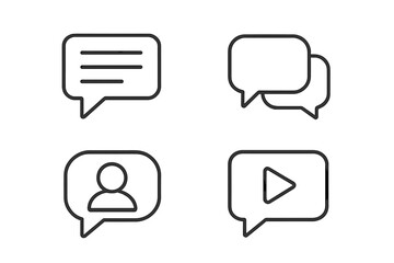 Fototapete - Set of web icons in line style featuring speech bubbles, user avatars, and playback symbols for digital communication