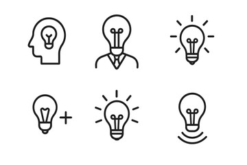 Fototapete - Line style web icons depicting light bulbs, brain, and character representing creativity and innovation
