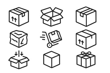 Aufkleber - Collection of line style web icons representing various types of boxes and packaging options for online applications