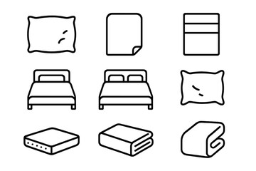 Fototapete - Variety of web icons in line style representing bedding and linens for digital projects
