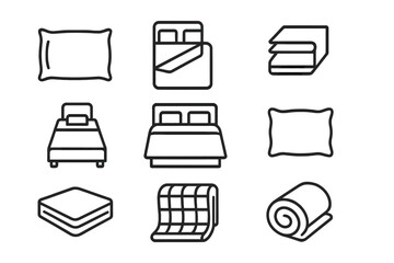 Leinwandbilder - Web icons representing various bedding items in simple line style for digital use in interior design and home decor applications