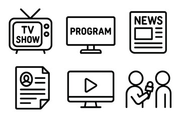 Leinwandbilder - Collection of web icons representing television, news, and media in line art style for digital design projects