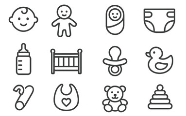 Fototapete - Collection of baby and childcare web icons in line style for digital design and development