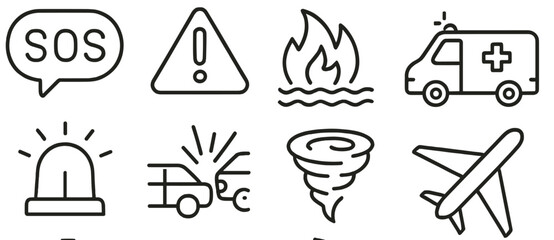 Poster - Collection of web icons representing emergency services and alerts in line style for digital applications