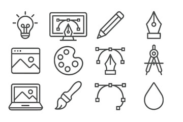 Aufkleber - Set of web design icons in line style featuring tools and elements for graphic creation and digital art