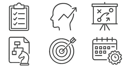 Fototapete - Collection of line style web icons showcasing planning, strategy, and organization elements for digital projects