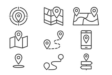 Leinwandbilder - Web icons representing navigation and location in line style for digital applications and designs