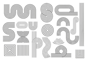 Wall Mural - abstract boho aesthetic geometric shape set. contemporary mid-century line design with sun and moon 