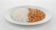 © MariaMedeiros - A simple and inviting plate with white rice and beans, a traditional and comforting meal.