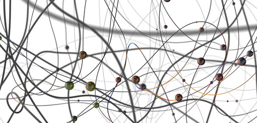 Fototapete - Big data visualization. Network connection structure with chaotic distribution of points and lines. 3D rendering.