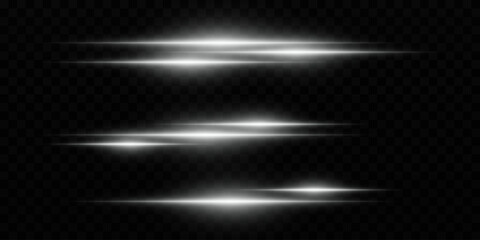 Light lines effect.Horizontal neon rays.On transparent background.EPS 10.