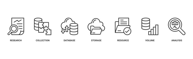 Big data banner web icon vector illustration concept with icon of research, collection, database, storage, resources, volume and analysis 