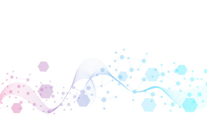 Wall Mural - health care abstract background with hexagons, lines and dots. medical innovation banner template co
