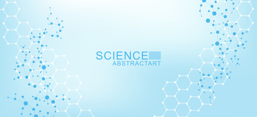 Wall Mural - health care abstract background with lines, dots and hexagons. medical innovation banner template co