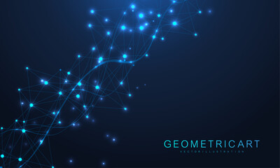 Wall Mural - geometric abstract background with connected line and dots. structure molecule and communication. bi