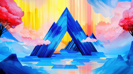 Wall Mural - an illustration captu stunning nature photography of mountains reflecting in water with vibrant colo