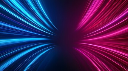 Wall Mural - the image contains abstract glowing lines of blue and pink light emanating from a central point, cre