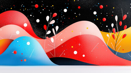 Wall Mural - dramatic wildlife outlines in colorful illustration with copy space, showing stylized natural forms 