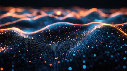 Futuristic data stream visualization with wavy patterns and digital elements
