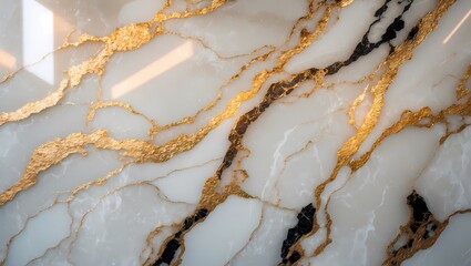 Aufkleber - luxurious marble with golden accents, perfect for interior design and showcasing elegance. This stunning texture and veining add opulence to any space