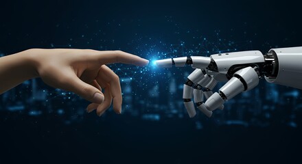 Human Hand Touching Robot Hand with Glowing Connection