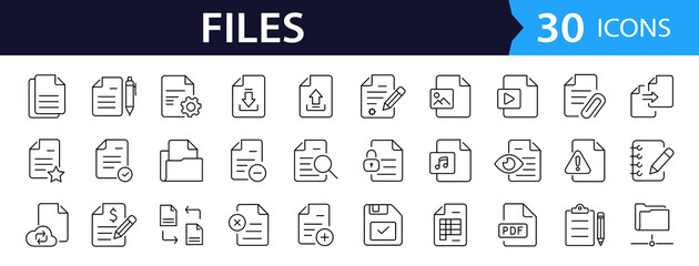 Aufkleber - Document Web Icon Set in Line Style. Collection of File Linear Icons, Including files, format, image, text, papers, folder, certificate, invoice, share, folder, management and More. Editable Stroke