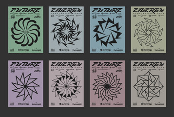 Aufkleber - Cool Abstract Circle Y2K Shapes Art. Retrofuturism Covers Vector Design. Acid Rave Posters.