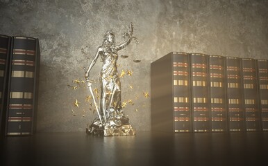 Sticker - 3D illustration Lady Justice Statue Flying Stardust