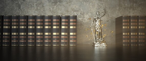 Sticker - 3D illustration Lady Justice Statue Flying Stardust