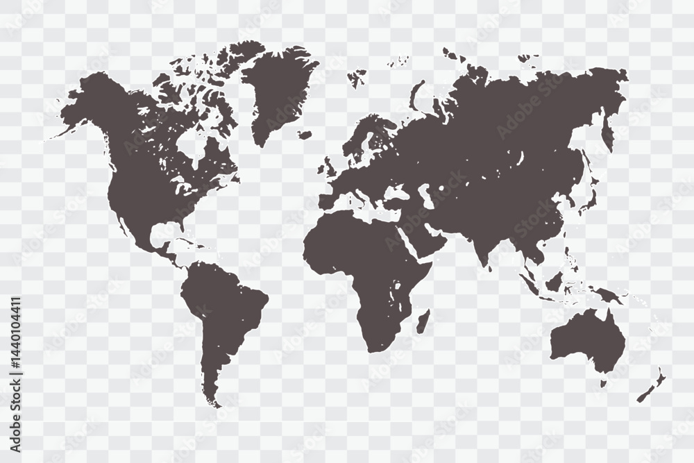 World Map Minimalist High-Quality PNG Ash Color on Transparent ...