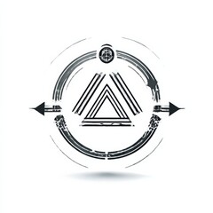 Leinwandbilder - Abstract Triangle Emblem: Circular Symbolism with Arrows in Black and White for Modern Design