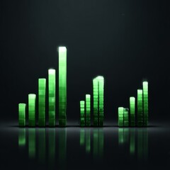 Poster - Green Glassy Growth: Abstract Graph Visualizing Data Trends on a Black Reflective Surface